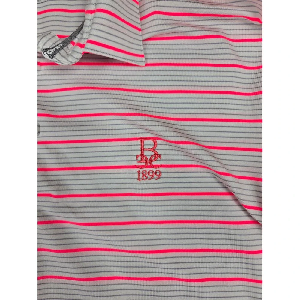 Berkshire Country Club Adidas Golf Polo Mens Medium Gray Pink Stripe Performance